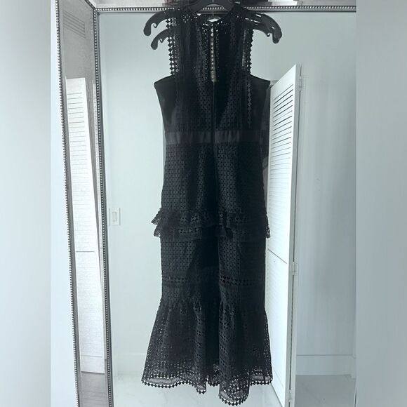 Authentic Self-Portrait Frilled Column Dress Mesh Laser Cut Dress - Picture 12 of 15